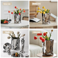 Silver Crinkle Ceramic Vase