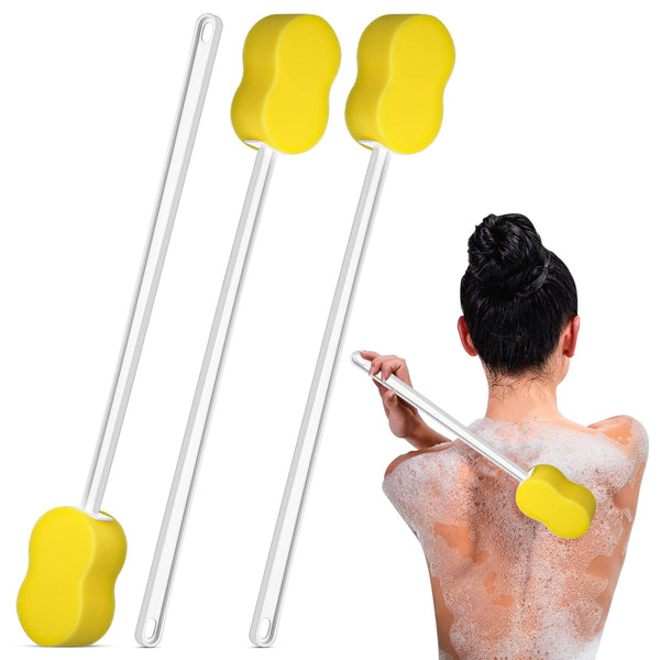 Yellow Long-Handle Bath Sponge (Set of 3)