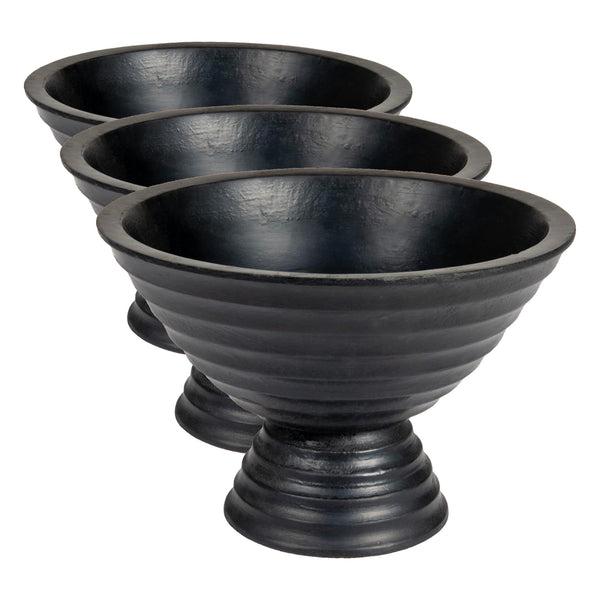 Black Wood Pedestal Bowls (Set of 3)