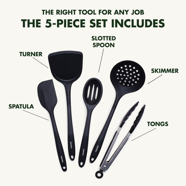 Black Nonstick Cooking Utensils (Set of 5)