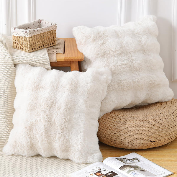 Cream Faux Wool Pillow Cover (Set of 2)