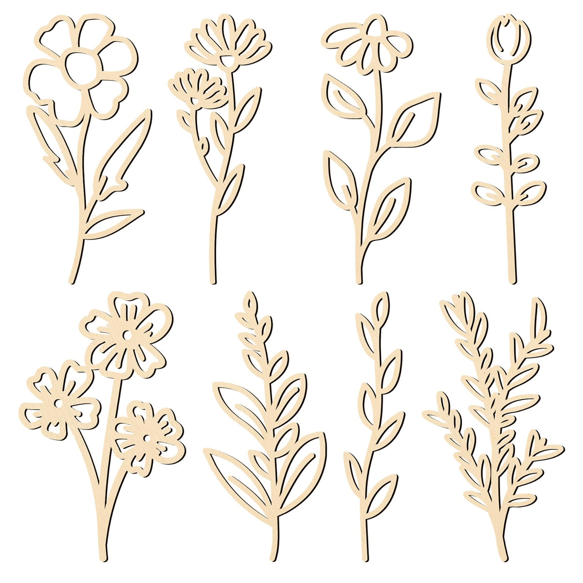 3D Wooden Flowers Wall Decor (Set of 8)