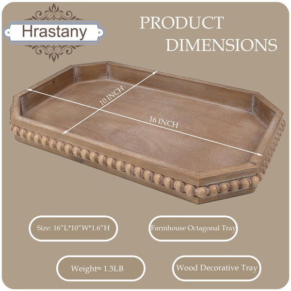 Brown Beaded Wood Serving Tray