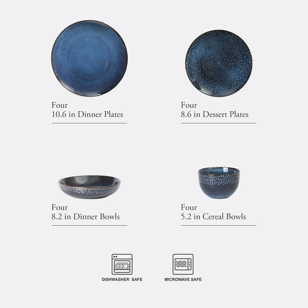 Cobalt Blue Stoneware Dinnerware (Set of 16)