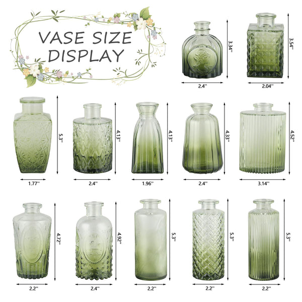 Gradient Green Bud Vases (Set of 12)