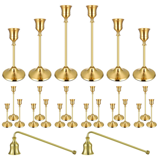 Gold Brass Taper Candle Holders (Set of 24)