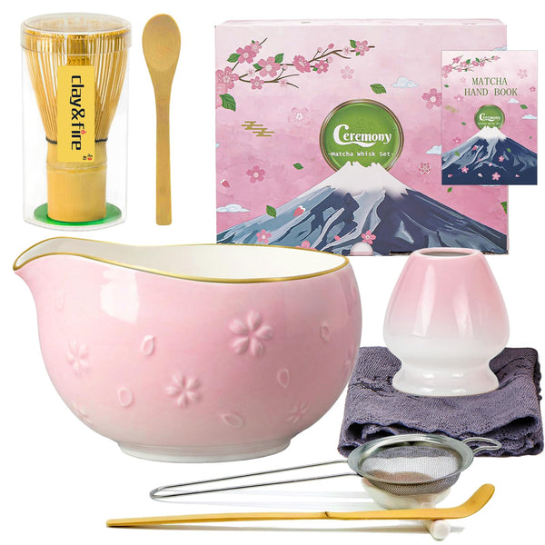 Pink Ceramic Matcha Set (Set of 9)
