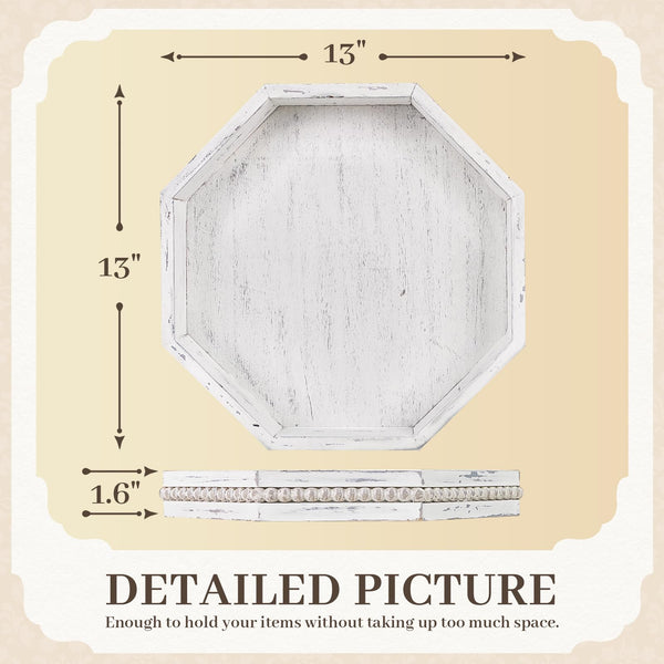 Retro White Beaded Wood Tray
