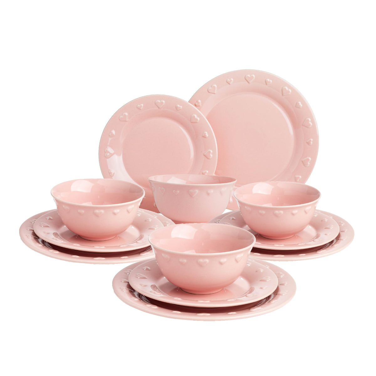 Pink Embossed Hearts Dinnerware (Set of 12)