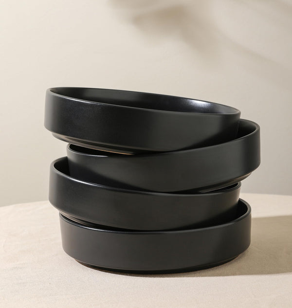 Black Stoneware Pasta Bowls (Set of 4)