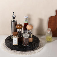 Black Wood Round Riser Tray