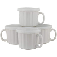 White Soup Mugs With Lids (Set of 4)