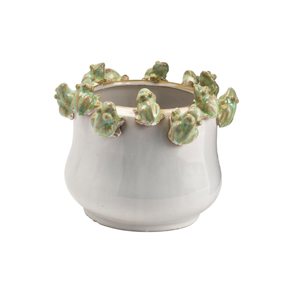 Ivory Stoneware Frog Planter