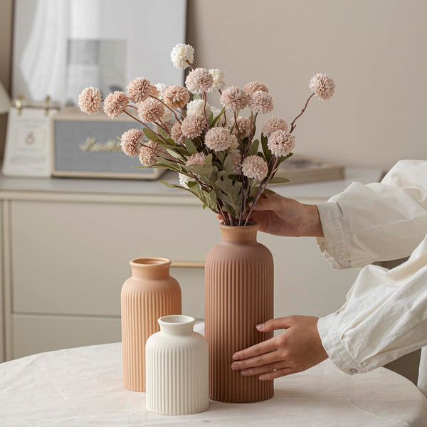 Coffee Ribbed Ceramic Vases (Set of 3)