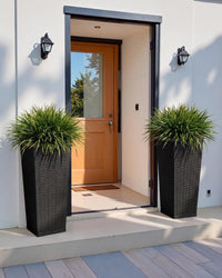 Black Rattan Planters (2) (Set of 2)