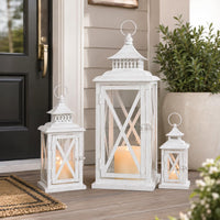 White Metal Candle Lanterns (Set of 3)