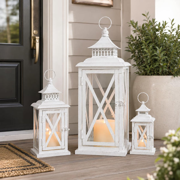 White Metal Candle Lanterns (Set of 3)