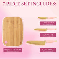 Pink Bamboo Board & Knives (Set of 7)