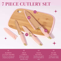 Pink Bamboo Board & Knives (Set of 7)
