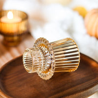 Gold Ribbed Glass Candlesticks (Set of 6)