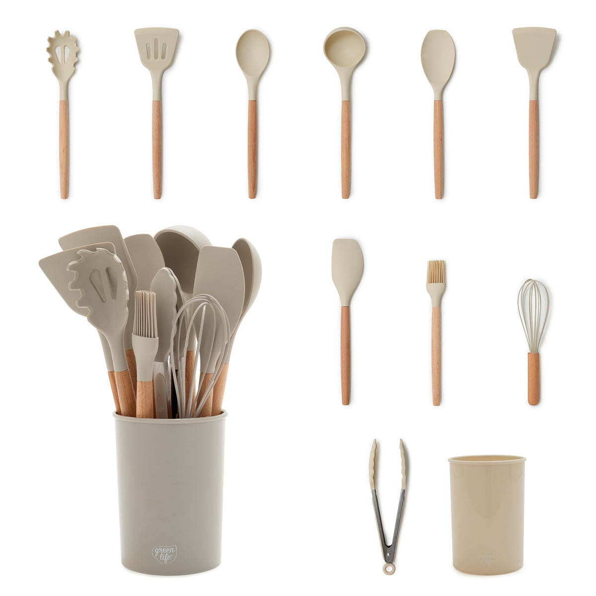 Taupe Silicone Utensils with Crock (Set of 11)