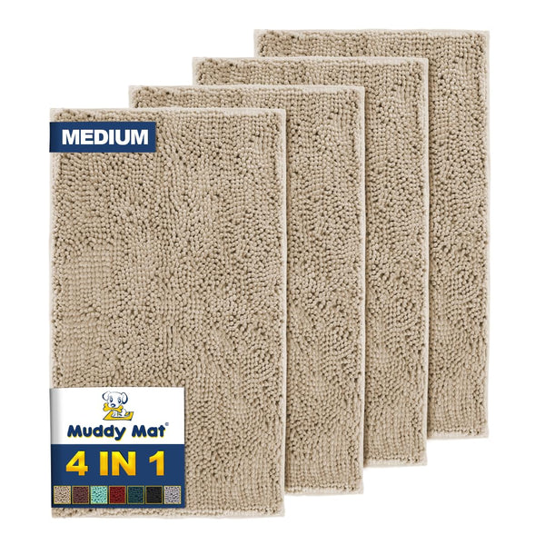 Beige Chenille Bath Mat (Set of 4)