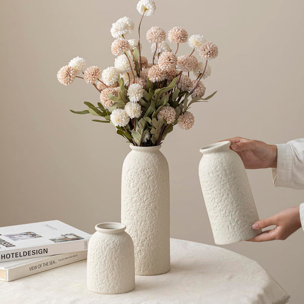Beige Textured Ceramic Vases (Set of 3)