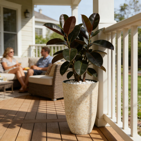 Beige Stone Round Planters (Set of 2)