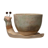 Stoneware Snail Planters (Set of 2)