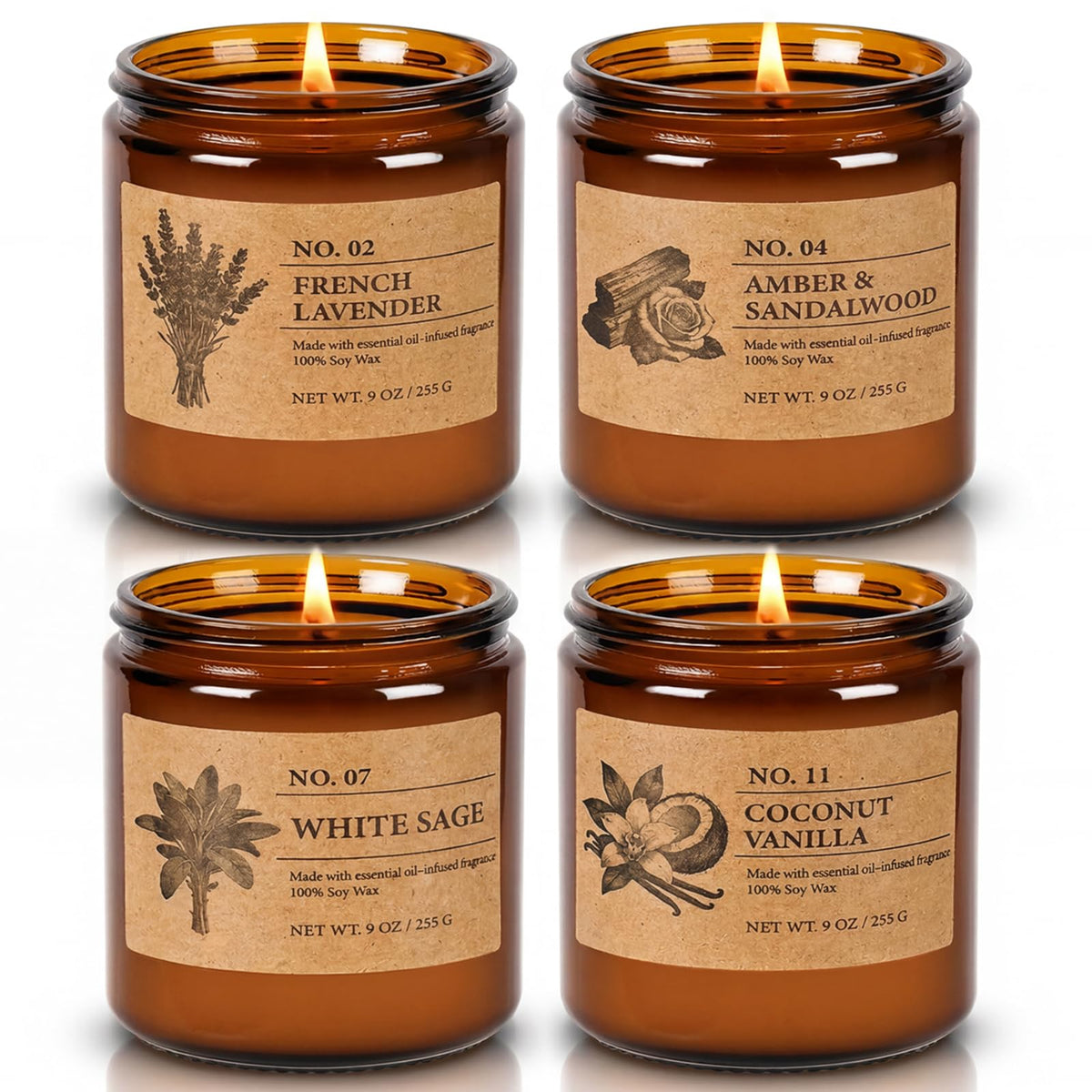 Amber Jar Soy Candles (Set of 4)