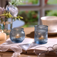 Blue Glass Votive Holders (Set of 24)