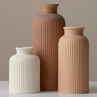 Coffee Ribbed Ceramic Vases (Set of 3)