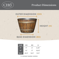 Oak Brown Whiskey Barrel Planter
