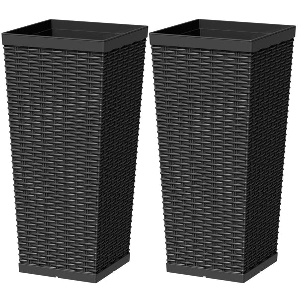 Black Rattan Planters (Set of 2)