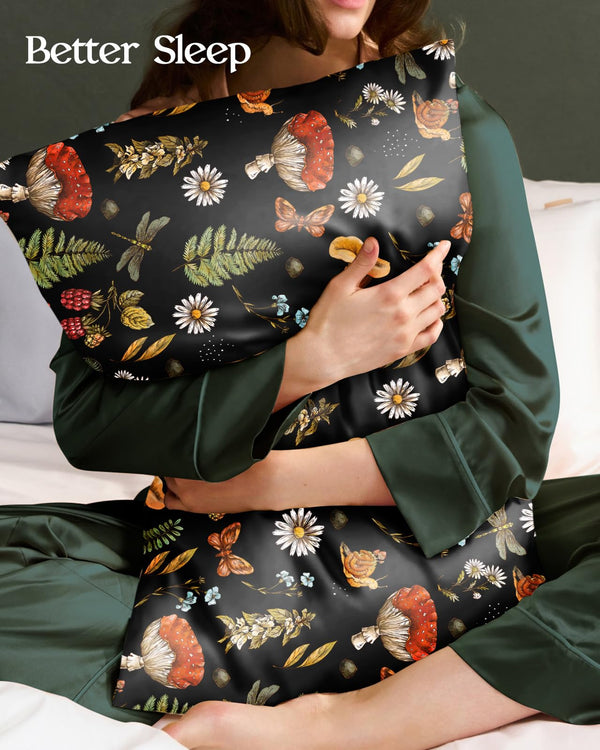Mushroom Print Silk Pillowcases (Set of 2)