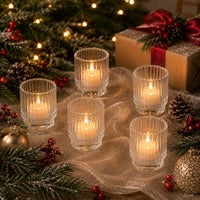 Ribbed Red Glass Candle Holders (Set of 6)