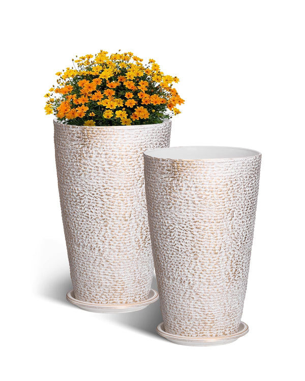 Beige Stone Tall Planters (Set of 2)