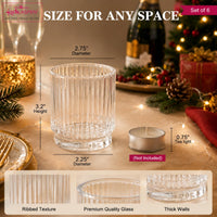 Ribbed Red Glass Candle Holders (Set of 6)