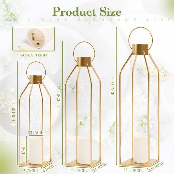 Gold Farmhouse Lanterns (Set of 3)
