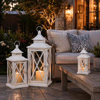 White Metal Candle Lanterns (Set of 3)