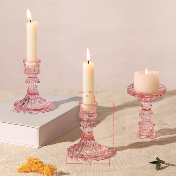 Pink Taper Candlestick Holders (Set of 12)