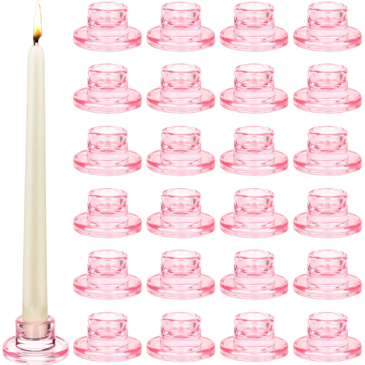 Pink Glass Taper Holders (Set of 24)
