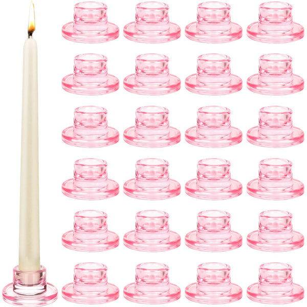 Pink Glass Taper Holders (Set of 24)