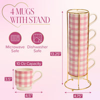 Pink Gingham Mugs (Set of 4)