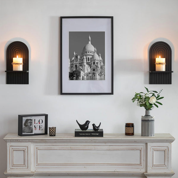 Black Wood Arch Candle Sconces (Set of 2)