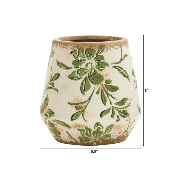 Green Scroll Ceramic Vase