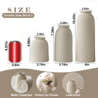 Beige Textured Ceramic Vases (Set of 3)
