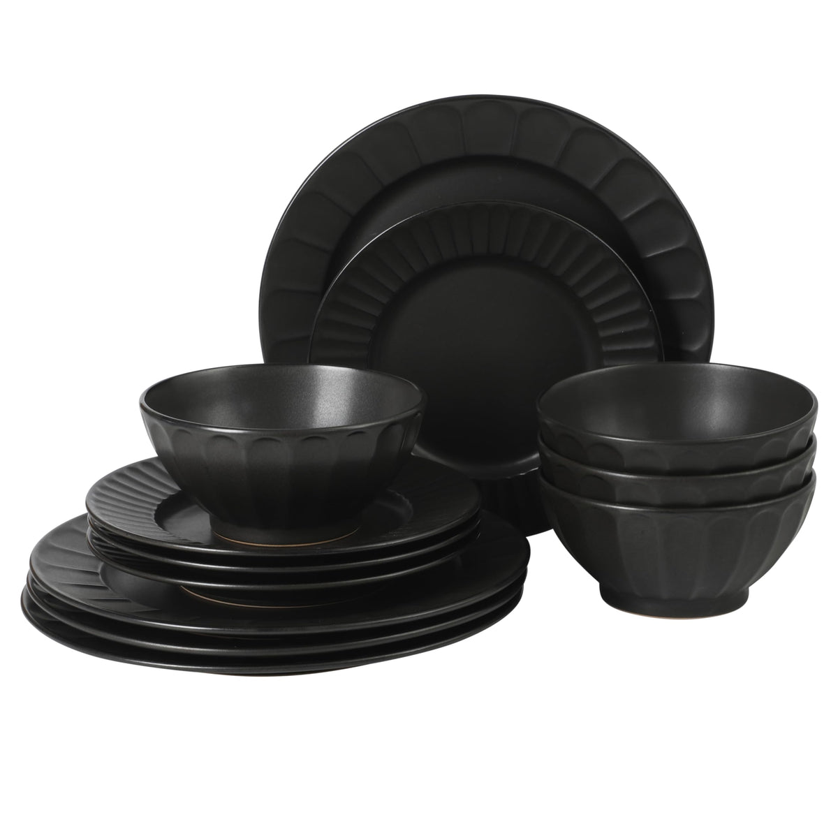 Black Embossed Stoneware Set (Set of 12)
