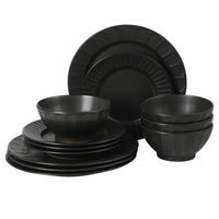 Black Embossed Stoneware Set (Set of 12)