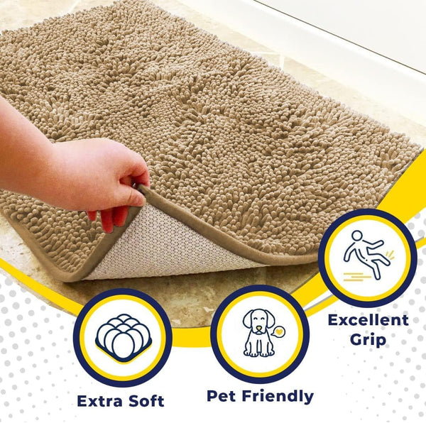 Beige Chenille Bath Mat (Set of 4)